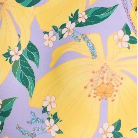 Floral Halter One-Piece Swimsuit - Yellow and Purple - Picture 5 of 6